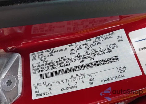 2018 Ford Escape Sel from USA, damaged, VIN 1FMCU0HD9JUA03462